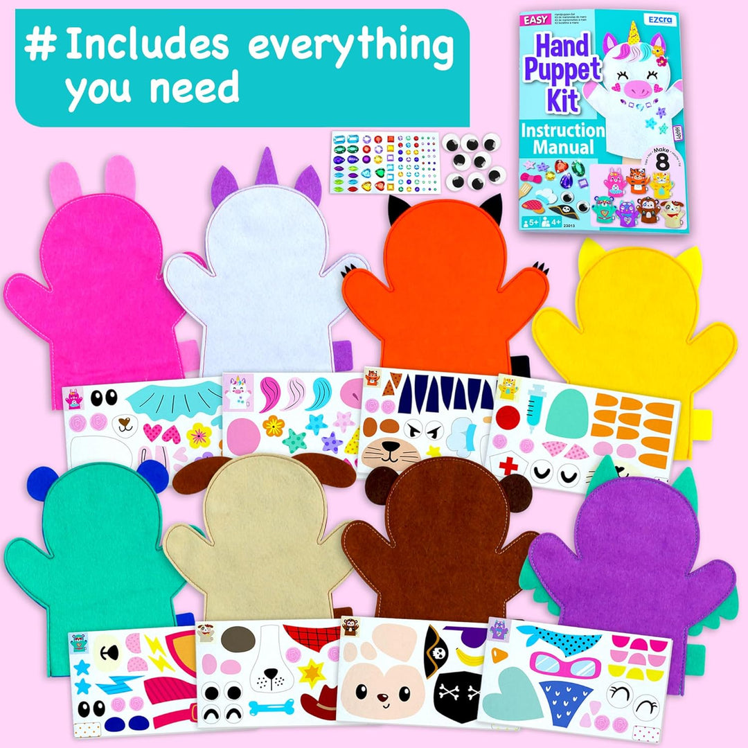 Einhorn Hand-Puppen Set für Kinder 5-8 Jahre - DIY Bastelkit - 8 Projekte - Kreatives Rollenspiel