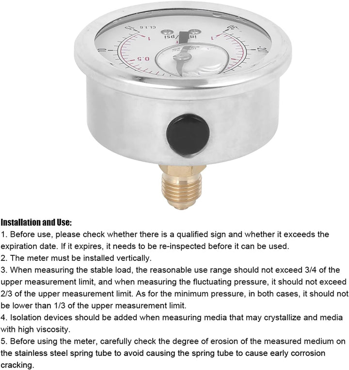 Oumefar Vakuum-Manometer 1/4 BSP Vakuum-Manometer Hochdruck-Vakuummeter Hochpräzises Radialmanometer