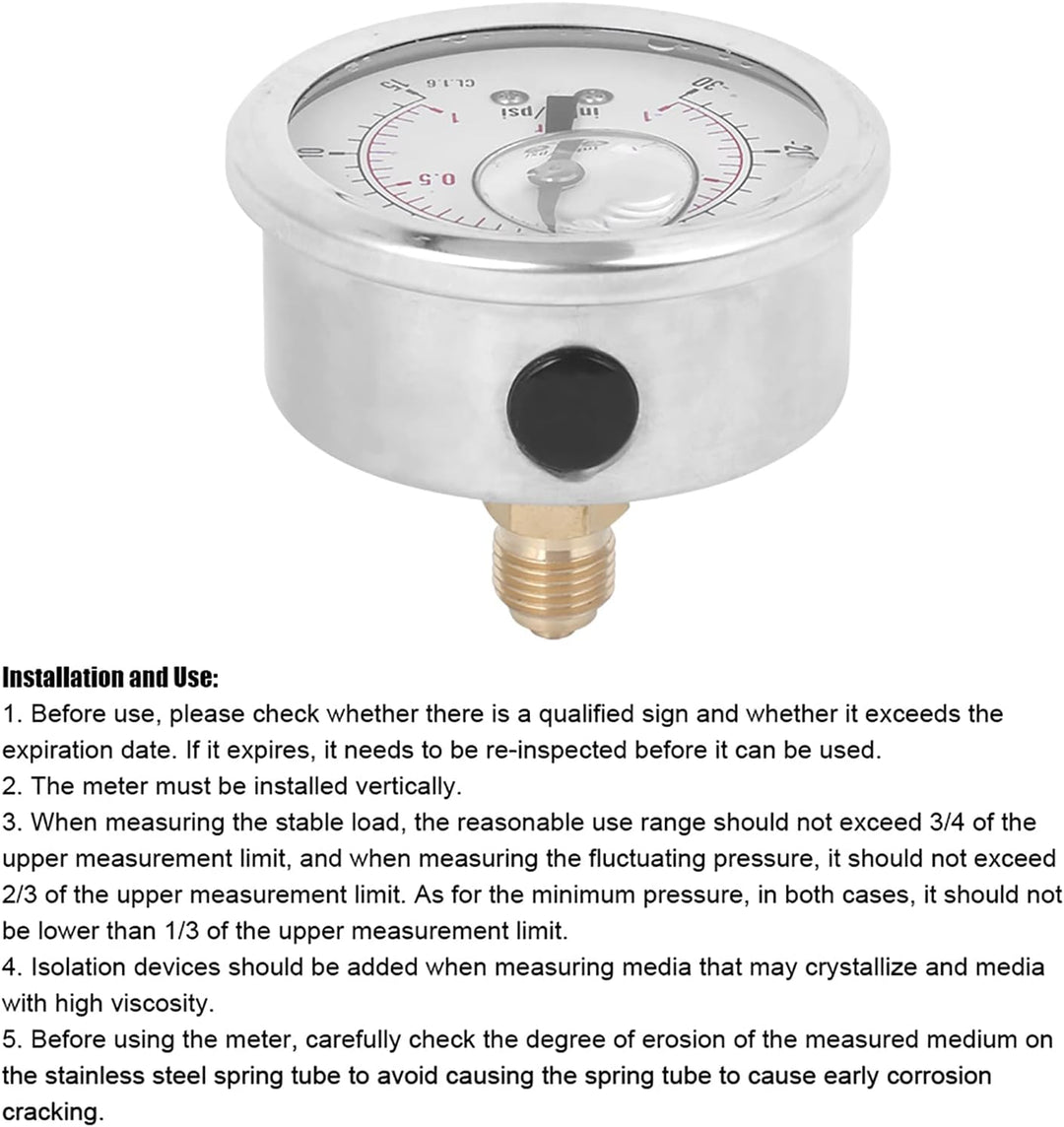 Oumefar Vakuum-Manometer 1/4 BSP Vakuum-Manometer Hochdruck-Vakuummeter Hochpräzises Radialmanometer