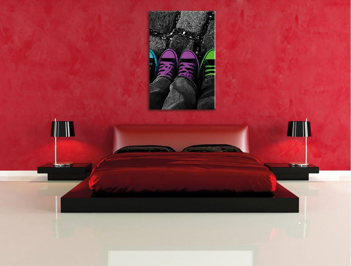 Pixxprint Türkis, pink, neon grüne Chucks Black and White, Black Background schwarz/weiss, Format: 8