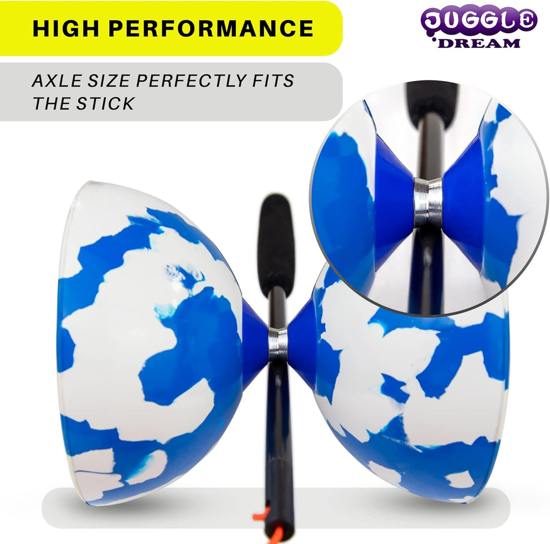 Juggle Dream Jester Diabolo Jonglierset – Fester Achse Profi-Diabolo mit Superglass-Handstäben, Onli