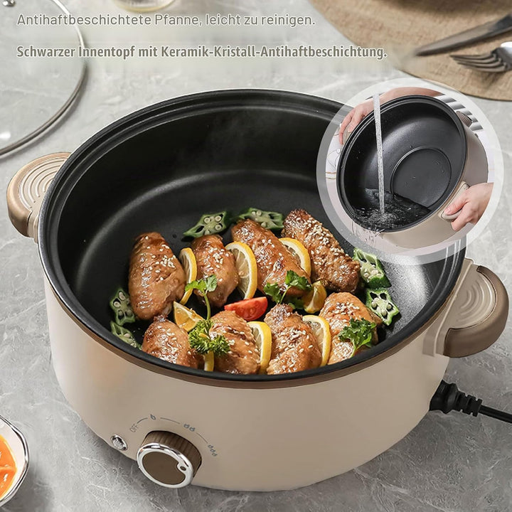 Hot Pot Elektrisch mit Dampfgarer, 4.6 L Tragbar Elektrischer Kochtopf 1000W, Multifunktionaler Hotp