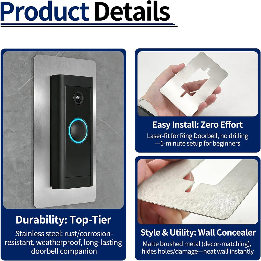 Blende Edelstahl für Ring Doorbell Wired - Wandplatte für Ring Video Türklingel Wired, Halterung Zub