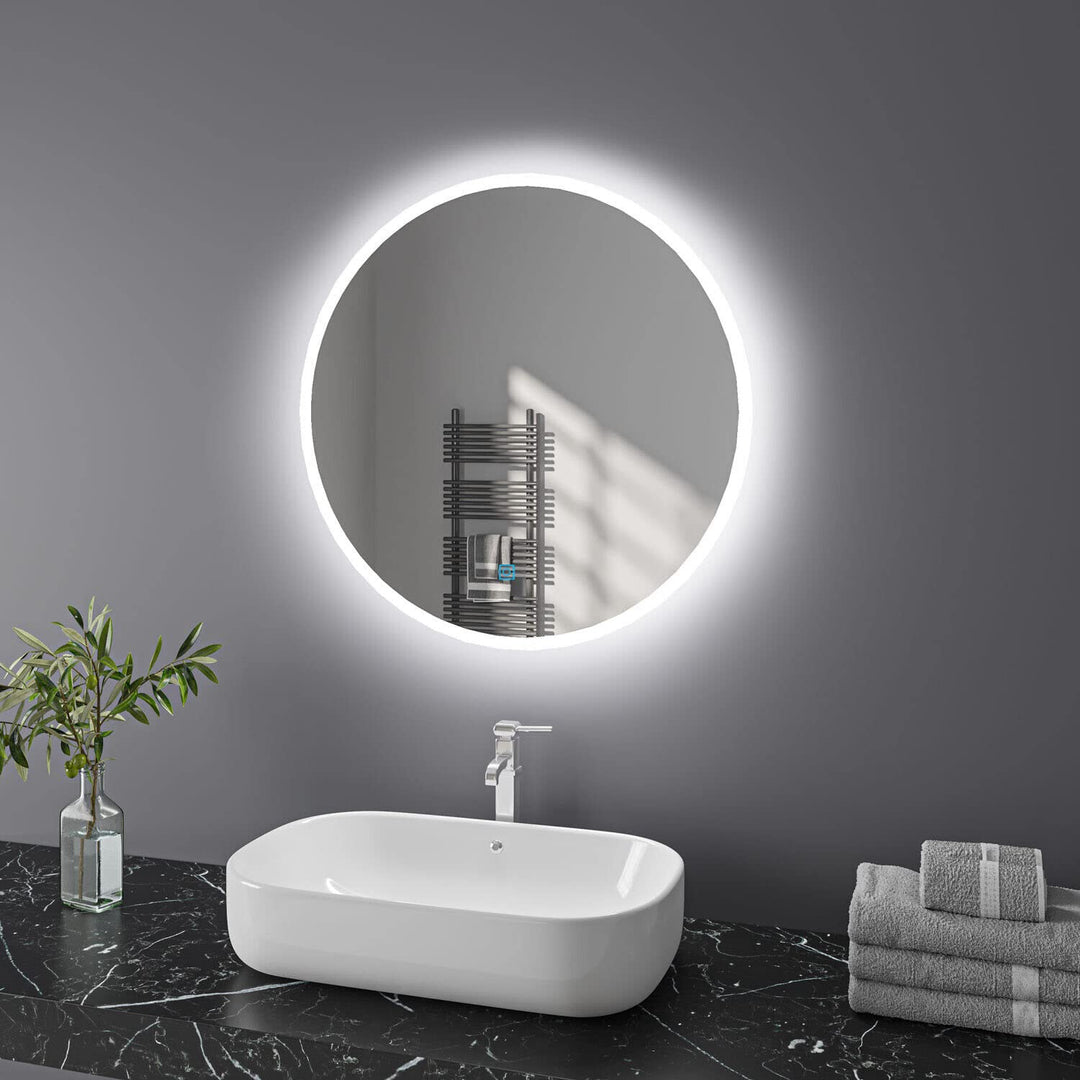 Badspiegel mit Beleuchtung Rund 60 cm LED Spiegel Bad mit DREI Lichtfarbe dimmbar Touch-Schalter Bad