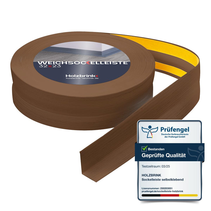 HOLZBRINK Weichsockelleiste selbstklebend EICHE DUNKEL Knickleiste, 32x23mm, 15 Meter 15 m Dunkles E