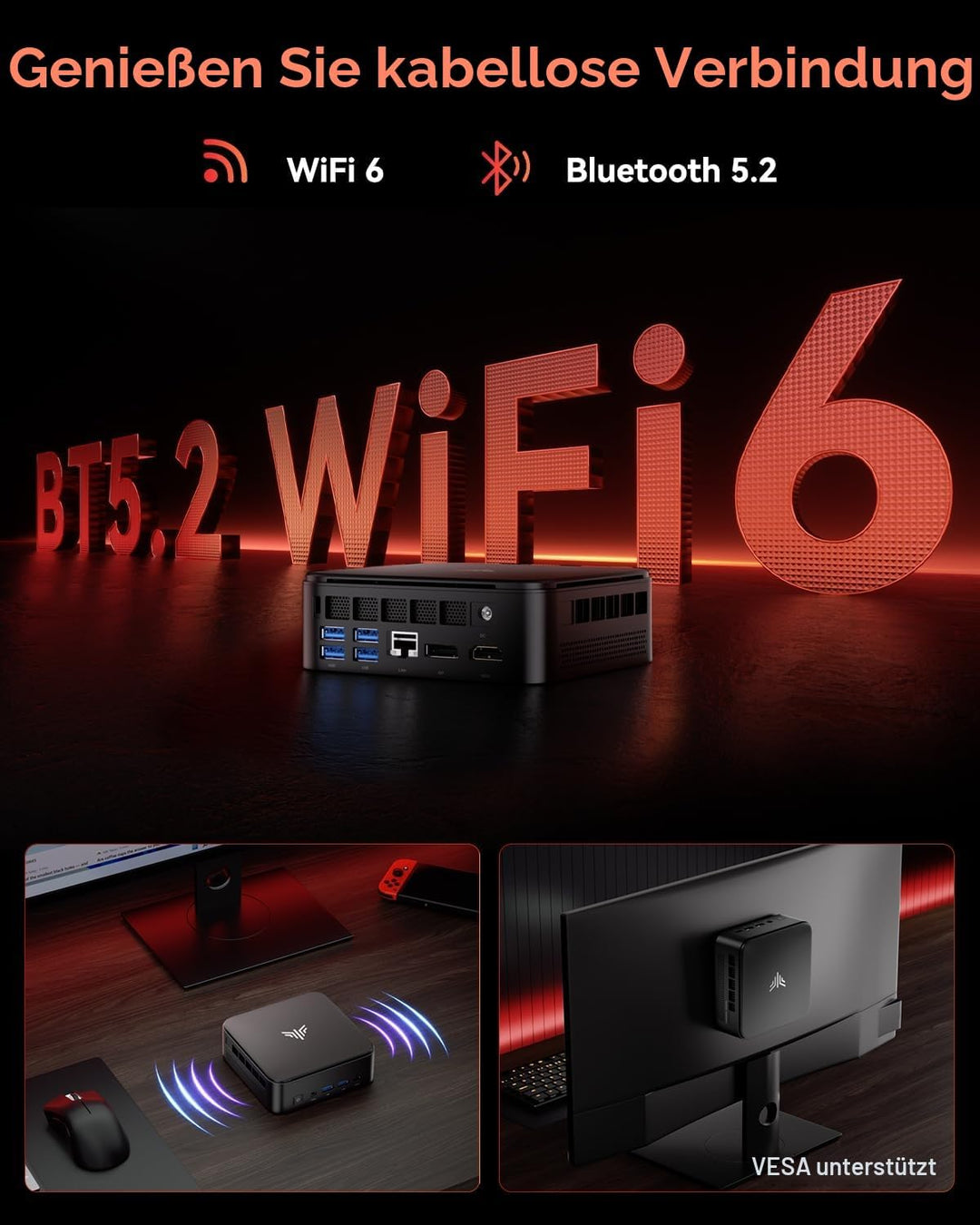 NiPoGi E3B Mini PC АMD Ryzen 5 7430U(Bis zu 4,3GHz) 32GB(2 * 16GB) DDR4 1TB M.2 SSD, Mini Computer m