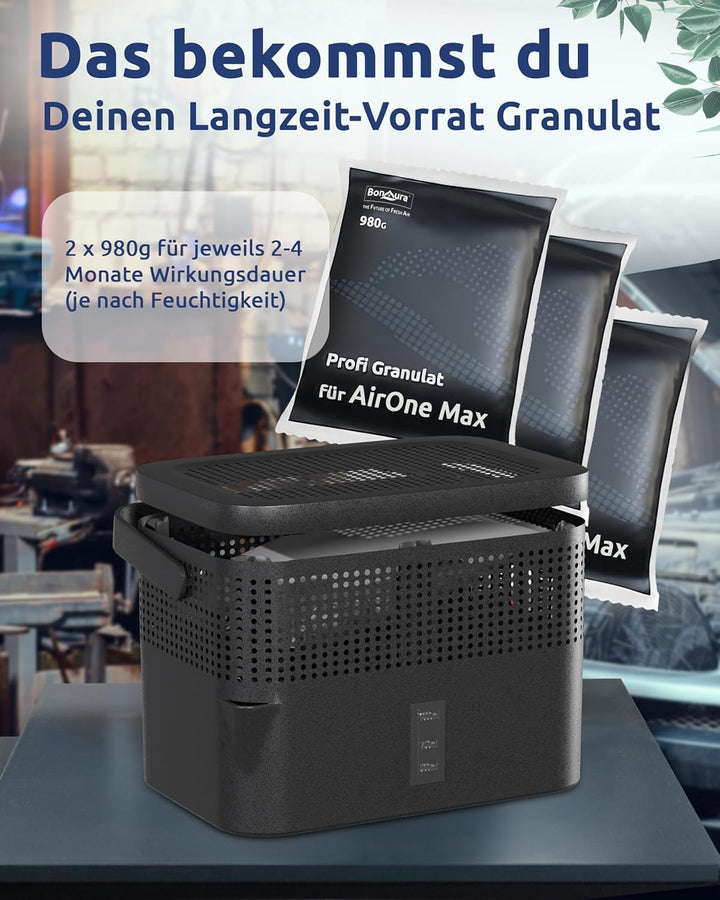 BonAura® AirOne Max Luftentfeuchter Nachfüllpack I 2er Set 980g Luftentfeuchter Granulat I Entfeucht