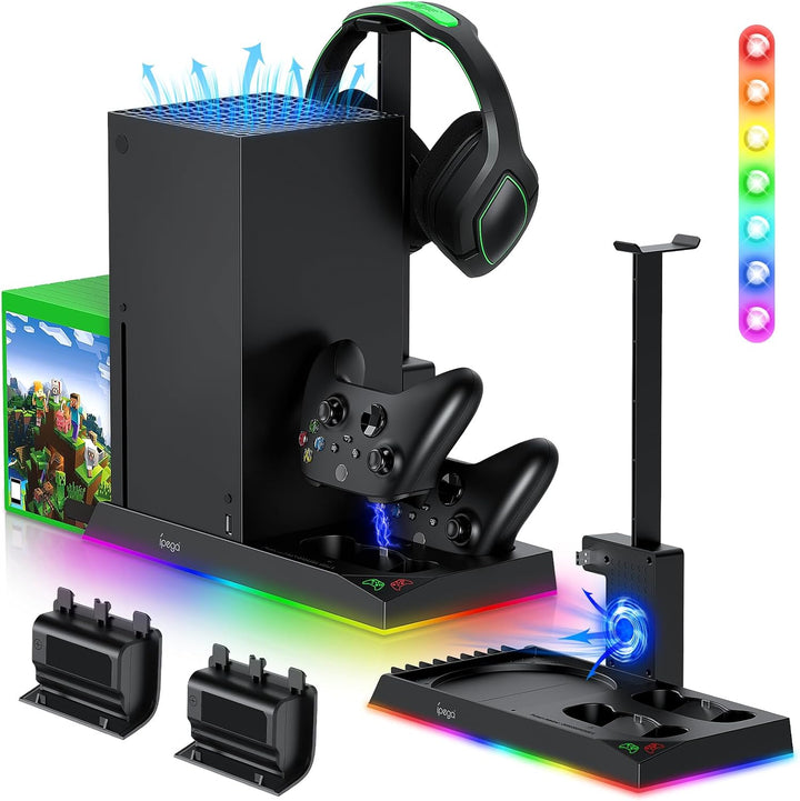 RGB-Ladeständer mit Kühlgebläse für Xbox Series X Konsole & Controller,Duale Ladestation Kühler Syst