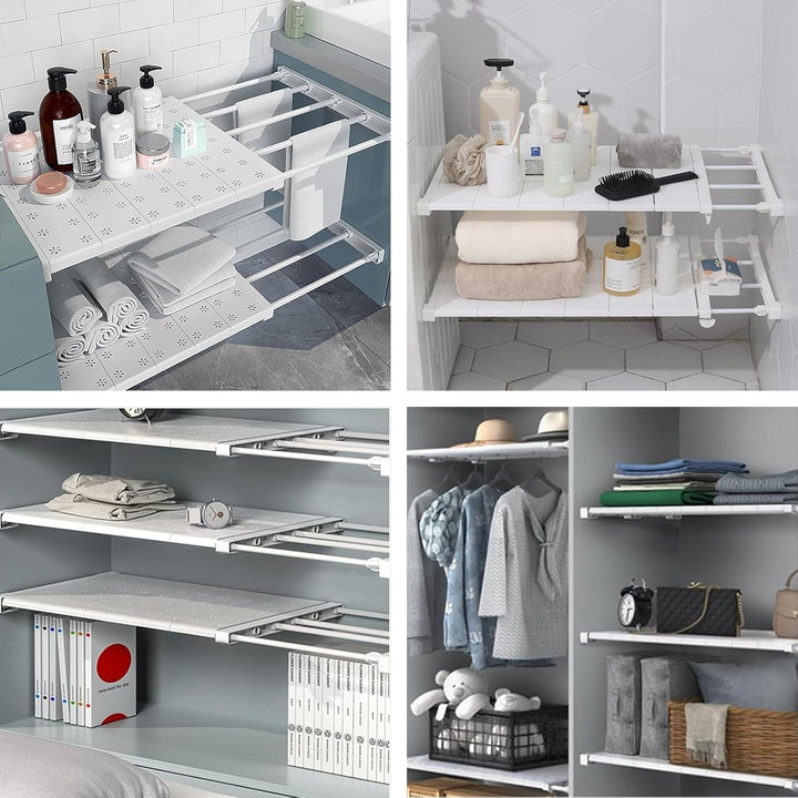 Verstellbare Regale für Schrank, Erweiterbares Einlegeböden Schrankregal, Nagelfrei Teleskop Regaltr