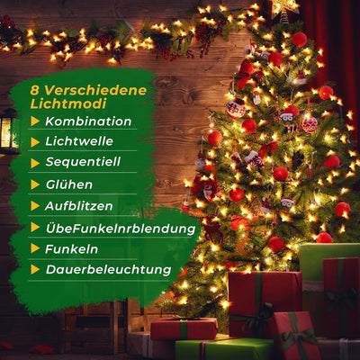 LED Lichterkette Aussen, 20 m 200 LED Weihnachtsbaum Lichterkette, 8 Modi LED Lichterkette Innen mit