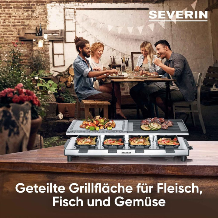 SEVERIN Raclette-Grill mit Naturgrillstein und Grillplatte, Raclette mit antihaftbeschichteter Grill