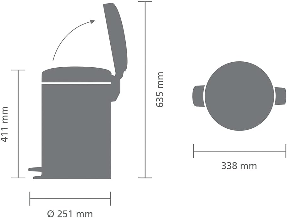 Brabantia - NewIcon Treteimer 12L - Medium Abfalleimer für Küche oder Schlafzimmer - Sanft Schliesse