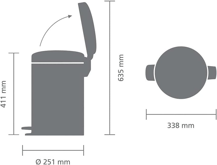 Brabantia - NewIcon Treteimer 12L - Medium Abfalleimer für Küche oder Schlafzimmer - Sanft Schliesse