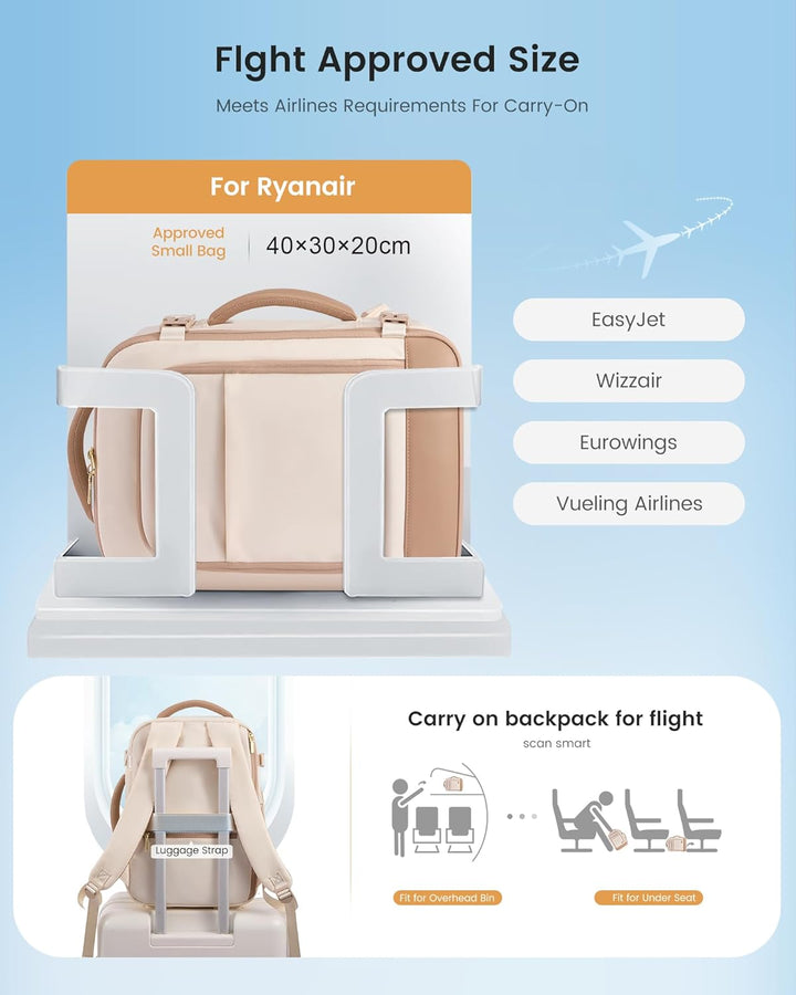 LOVEVOOK Ryanair Handgepäck 40x30x20, Handgepäck Rucksack Tasche, Reiserucksack Damen, Carry On Hand