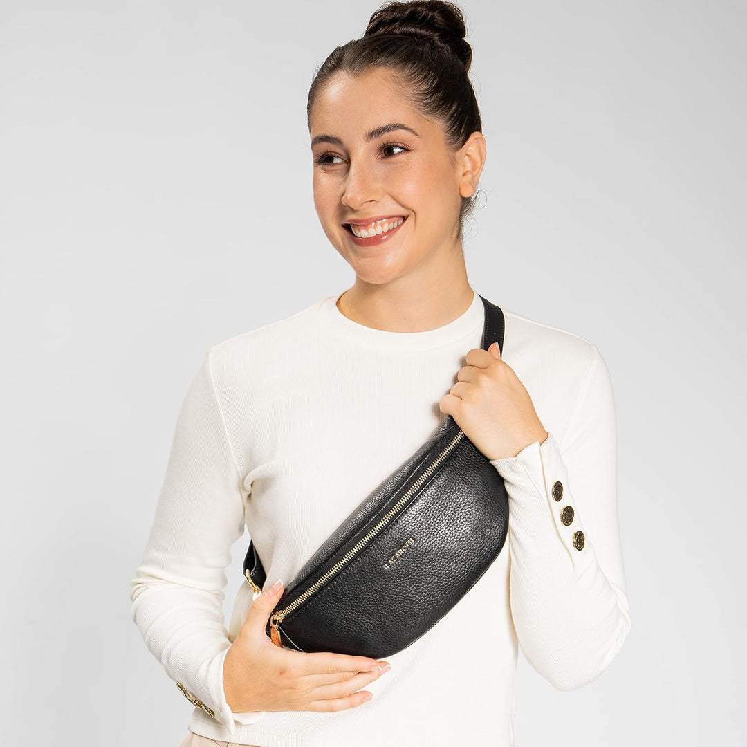 Lazarotti Bologna Leder Gürteltasche Damen | längenverstellbarer Tragegurt | grosse Bauchtasche 31 c