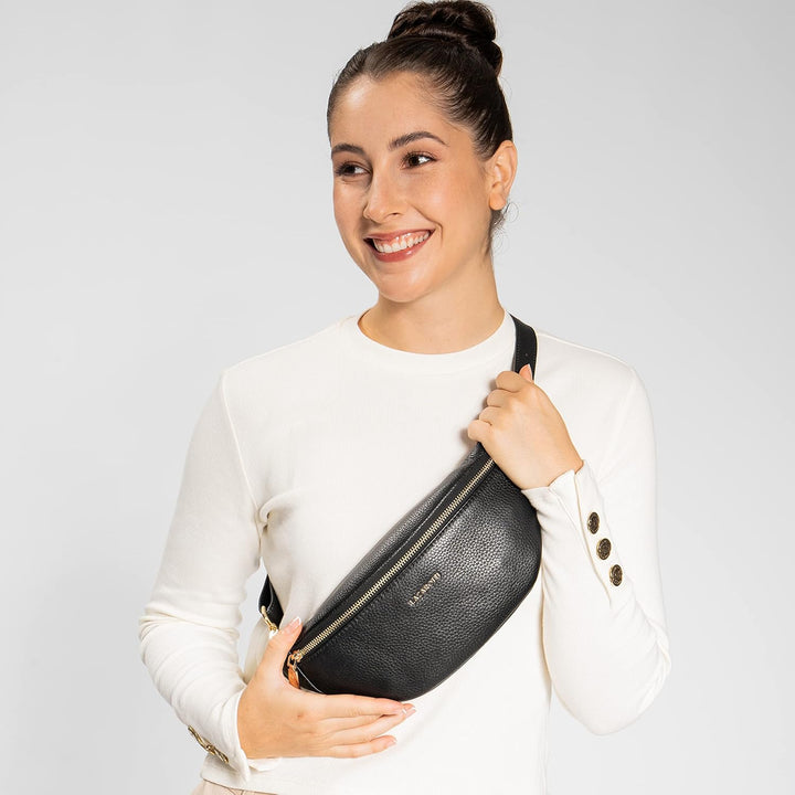 Lazarotti Bologna Leder Gürteltasche Damen | längenverstellbarer Tragegurt | grosse Bauchtasche 31 c