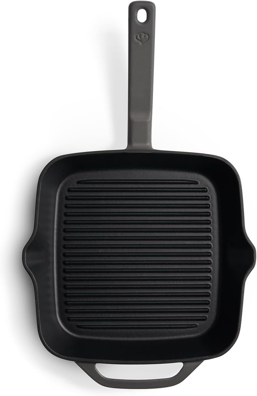 SPRINGLANE Gusseisen Grillpfanne Grau, 26 cm - Emailliert - Steakpfanne mit Grillstreben - Für alle