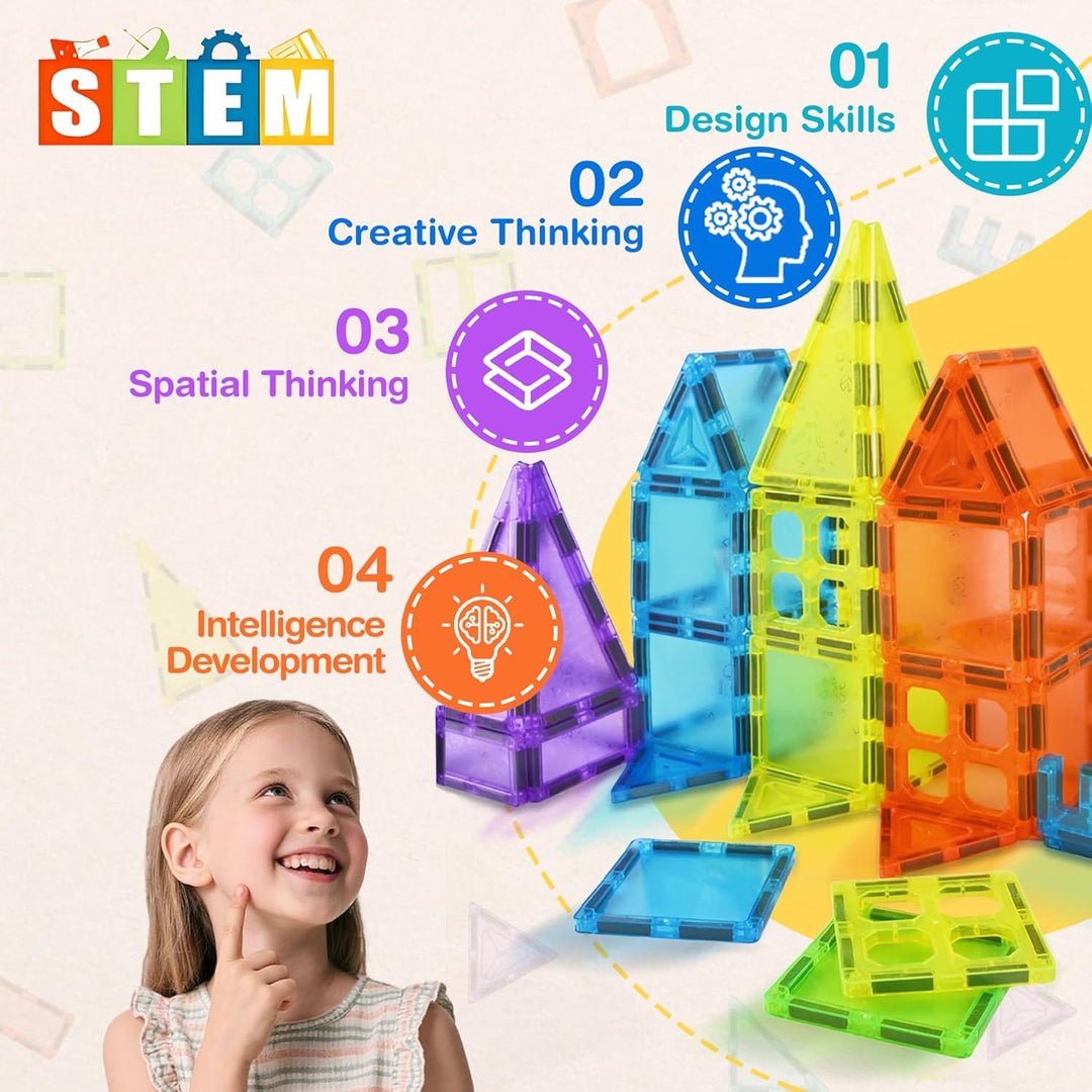 Magnetische Bausteine, 122 Teile Magnetbausteine STEM Magnet Spielzeug Kinder, Magnet Bausteine für