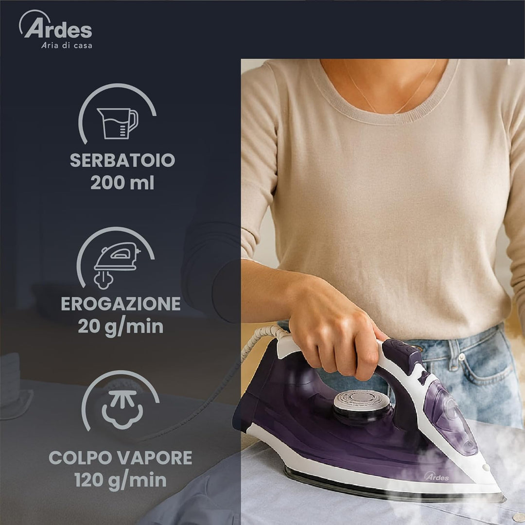 ARDES ARSTIR01W Vapor Pro COMPACT Ferro da Stiro a Vapore, 2000 W, Serbatoio 0.20 Litri, Colpo Vapor