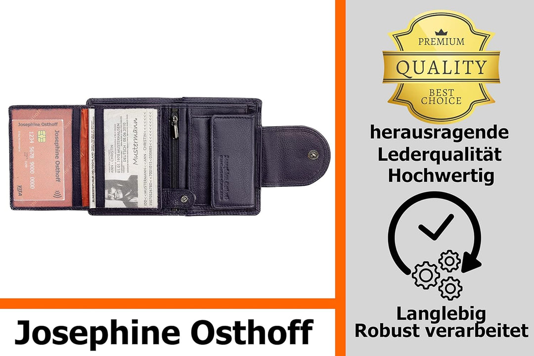 Josephine Osthoff Geldbörse Damen Wiener Schachtel, Platz für 11 Karten, Minibrieftasche mit Münzfac