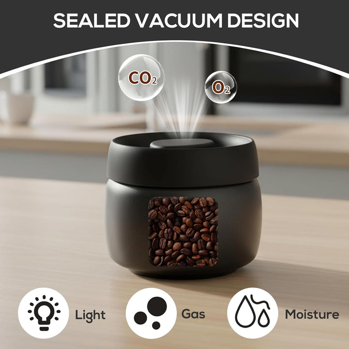 Cozary Kaffeebehälter aus Edelstahl, 400ML Vakuum Kaffeedose Luftdicht, Kaffeebohnen Behälter mit Va
