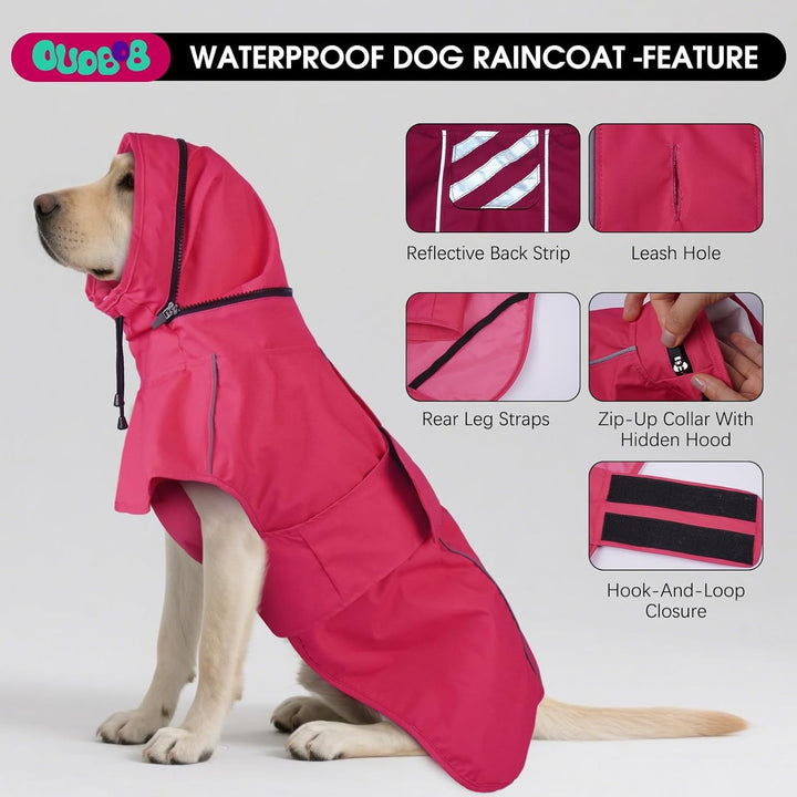 Hunde-Regenmantel – wasserdicht und reflektierend, verstellbare Passform mit Loch für die Leine und