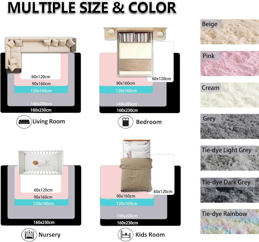 Flauschige Teppiche,Weiche Hochflorteppiche,rutschfeste Beige Teppiche für Wohnzimmer,Wohnzimmer,Kin