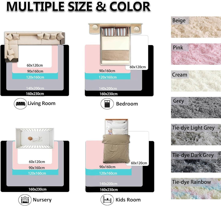 Flauschige Teppiche,Weiche Hochflorteppiche,rutschfeste Beige Teppiche für Wohnzimmer,Wohnzimmer,Kin