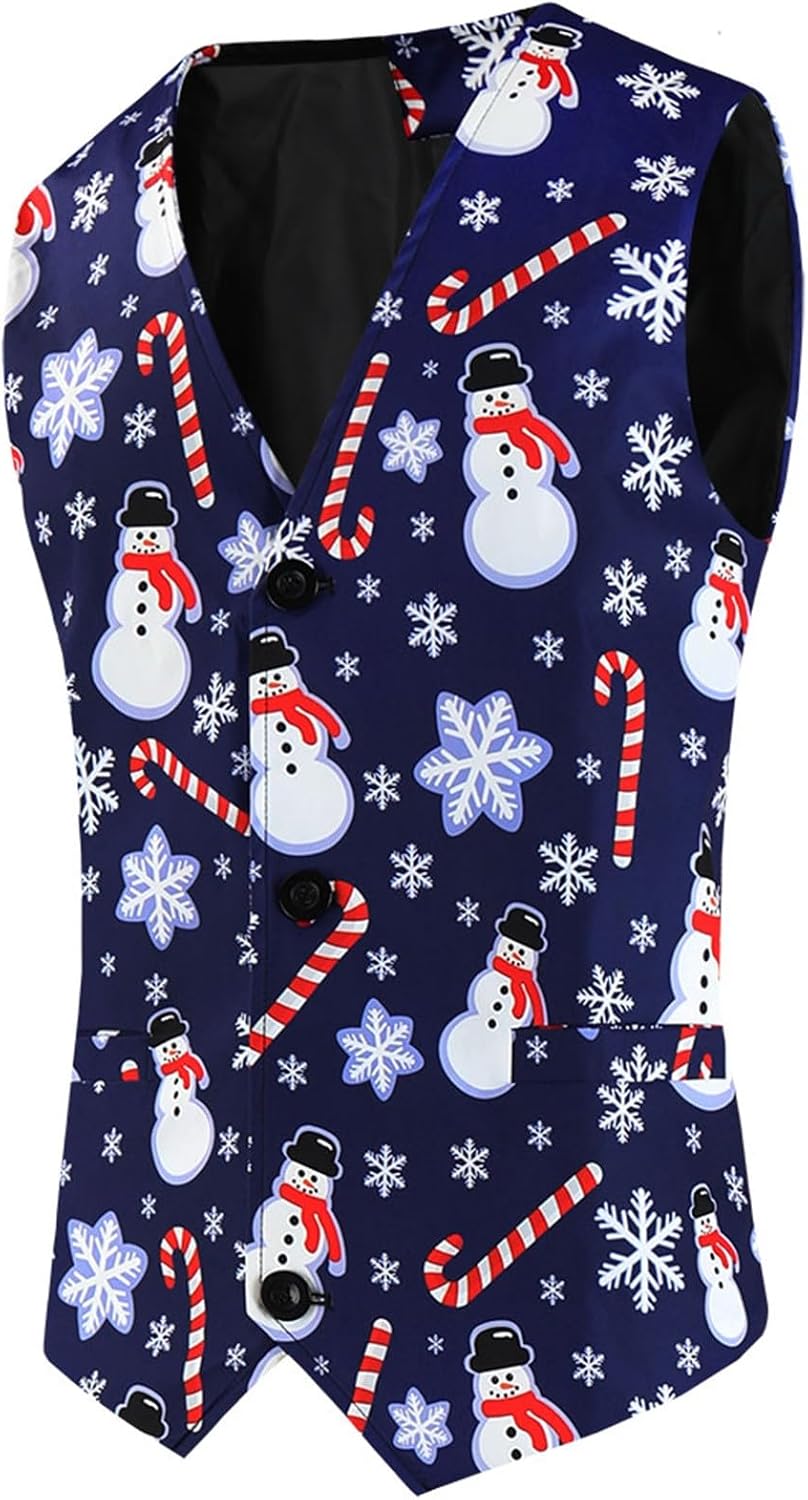 Herren Weihnachtsanzug 2Teilig Weihnachtsweste Slim Fit Button Verschiedene Weihnachtsmotiv Formal W