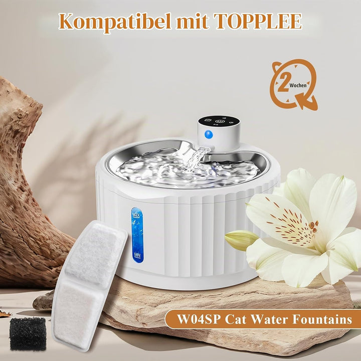 Teokantz 12 Stück Filter Katzenbrunnen + 12 Schaumstofffilters Kompatibel mit TOPPLEE ‎W04SP (Modell