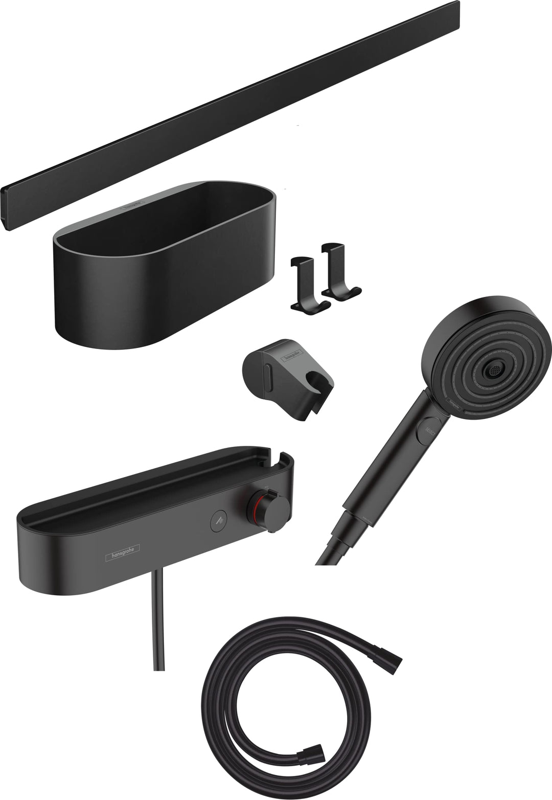 hansgrohe WallStoris - Badezimmer Set, Zubehör Set für das Bad, 7-teilig, mit Duschkopf wassersparen