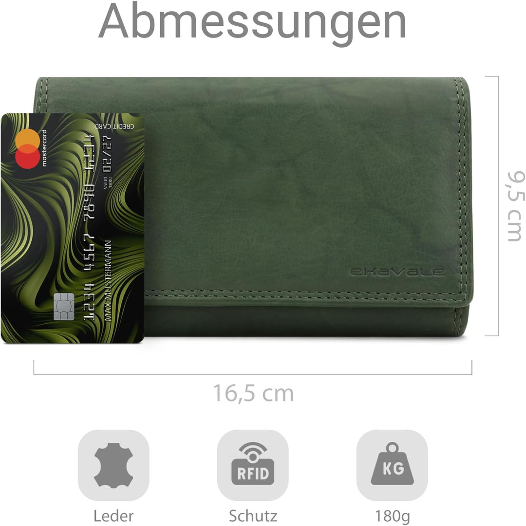 ekavale Damen-geldbörse XXL aus Rindsleder mit RFID Leder-Geldbörse mit vielen Fächern für Frau (Ant