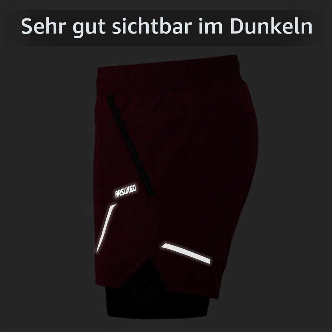 ARSUXEO Laufshorts Herren Laufhosen 2 in 1 Trainingsshorts Kurze Turnhose mit Mesh Liner Reissversch