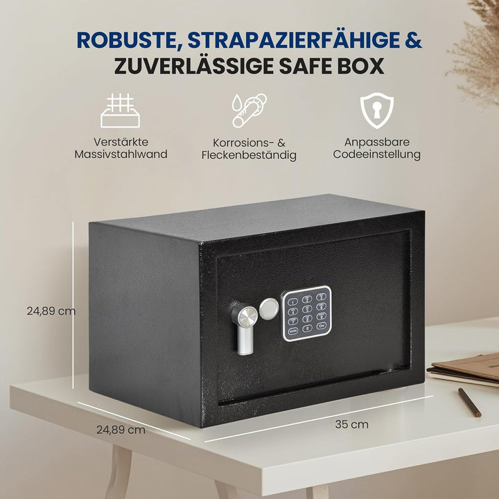 SereneLife Möbeltresor 17,5L – Digitaler Safebox mit Zahlenschloss & Doppelbartschloss, 35x25x25 cm