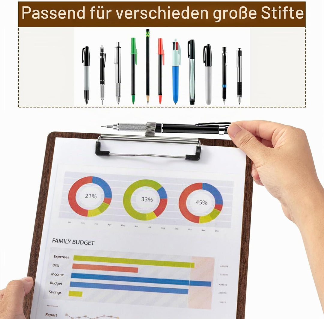 10 Stück A5 Klemmbrett aus Holz,Klemmbrett Holz mit Stifthalter | Klemmbretter für Geschäft,Büro, Sc