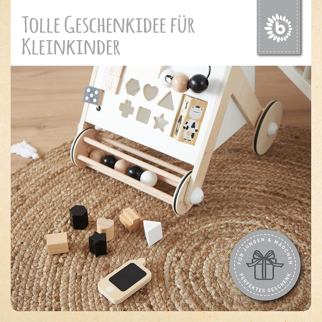 Bieco Lauflernwagen Holz, schwarz weiss | Multifunktionale Baby Lauflernhilfe | Laufwagen für Babys