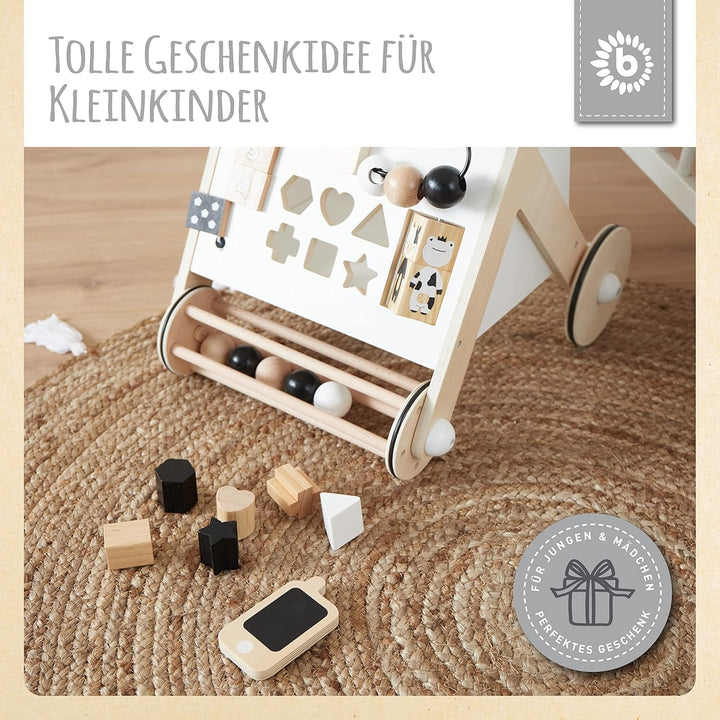 Bieco Lauflernwagen Holz, schwarz weiss | Multifunktionale Baby Lauflernhilfe | Laufwagen für Babys