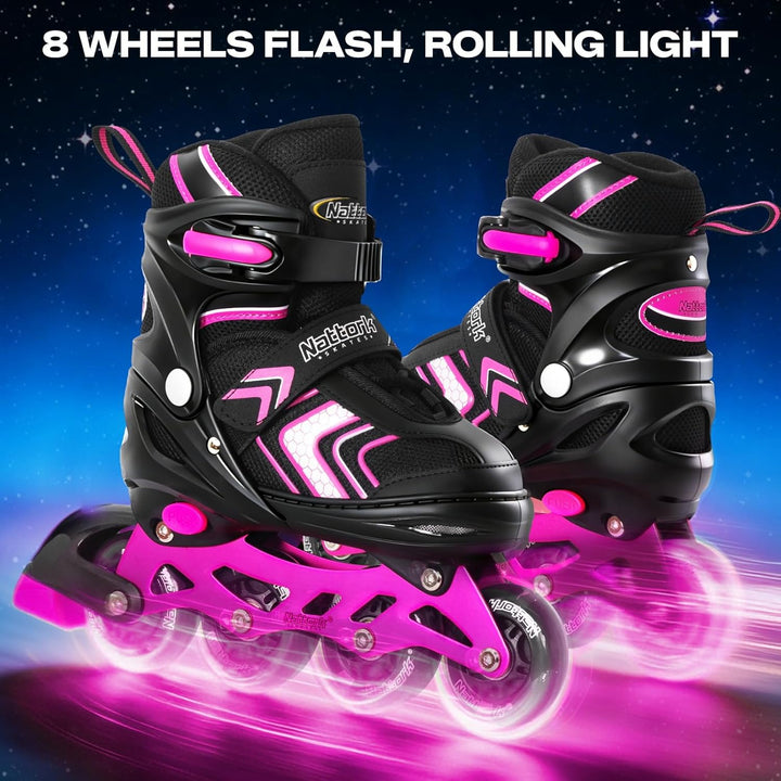 Nattork Inliner für Kinder Verstellbare Inline Skates, 4 Grössen Kinder Inline Roller Skates mit Bel