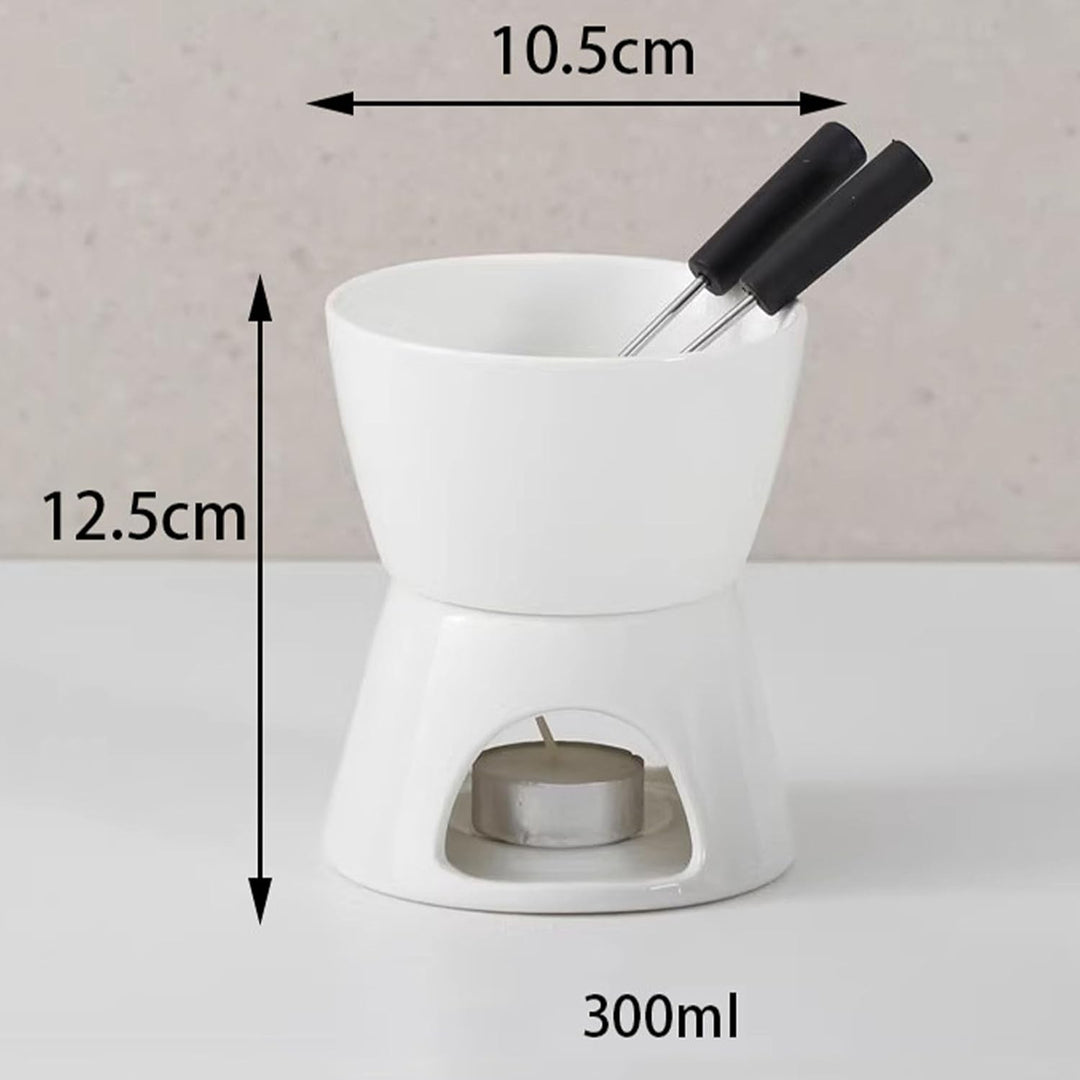 Keramik Schokofondue-Topf-Set, Käse Fondueset mit 1 Teelicht & 4 Gabeln Aus Rostfreiem Stahl, Mini S