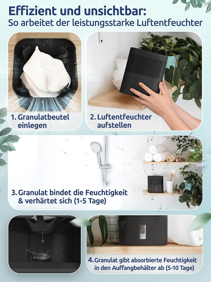BonAura® AirOne Lite Luftentfeuchter ohne Strom mit 360° Belüftung I Raumentfeuchter mit Ausgiesser
