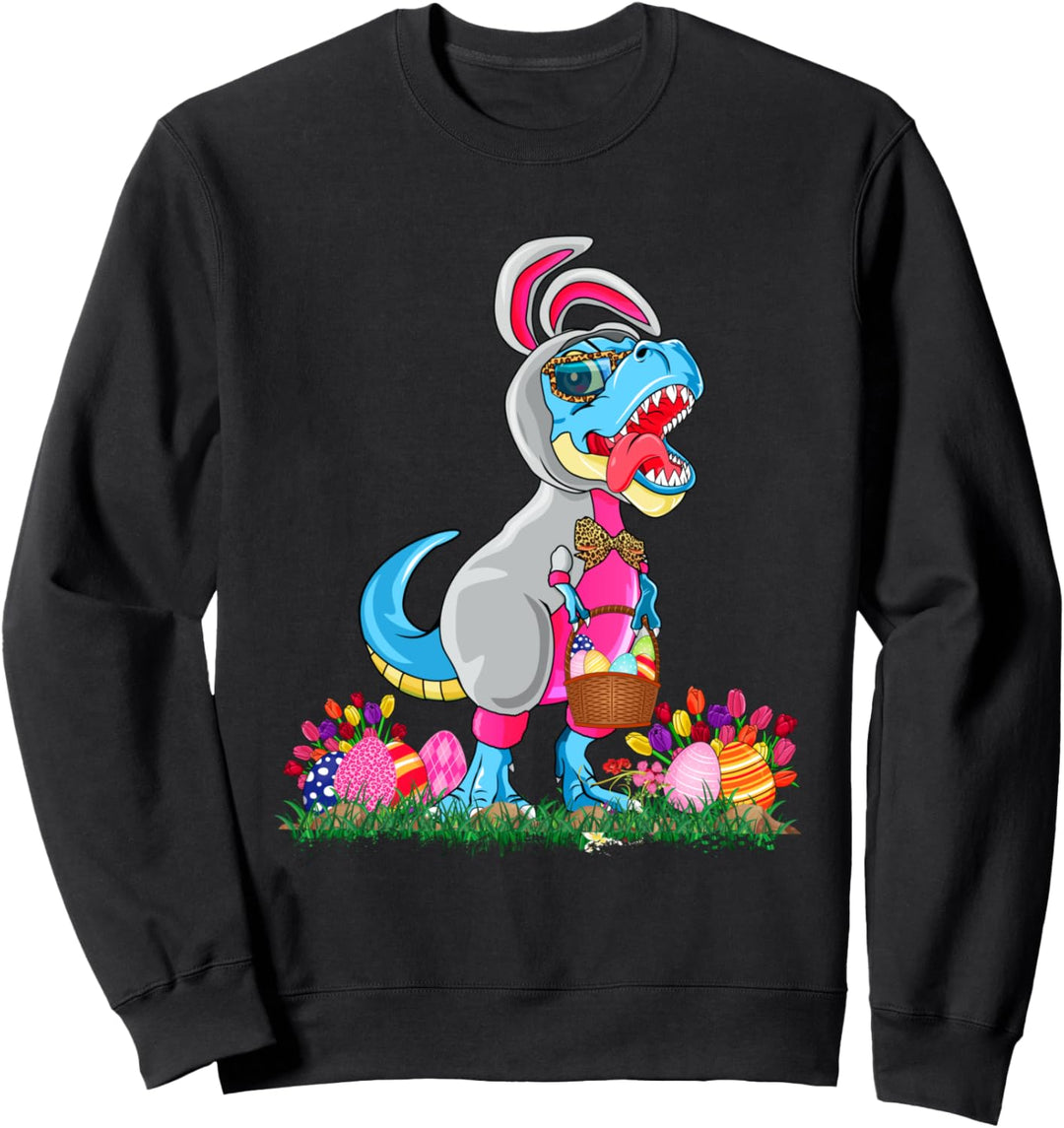 Dinosaur Bunny Easter Basket Egg Hunt T Rex Toddler Girl Kid Sweatshirt