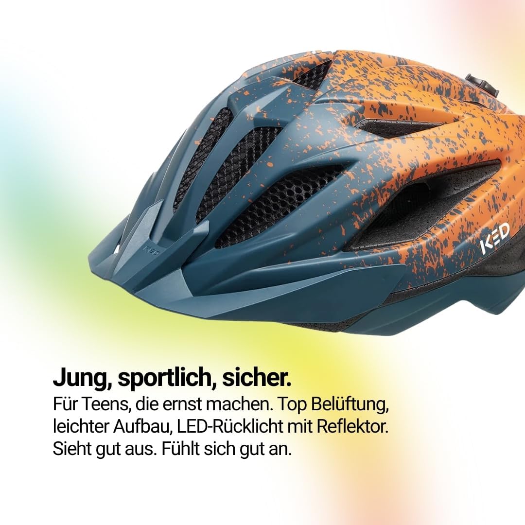 Street Jr Pro Kinder- und Jugend-Fahrradhelm mit LED Rücklicht, 300g, Made in Germany, Maxshell-Tech