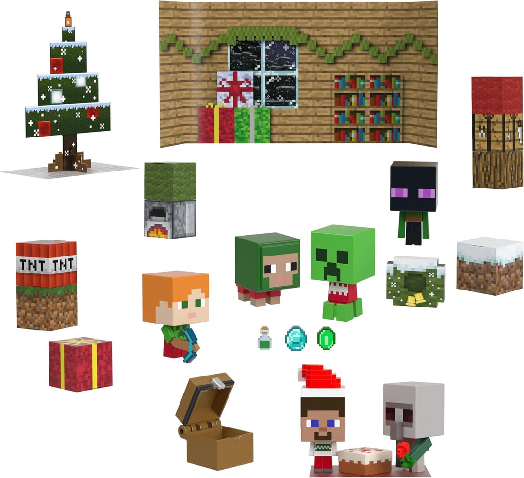 MINECRAFT Mob Heads Adventskalender - 24 Überraschungen mit Steve, Mobs und Zubehör im verpixelten L