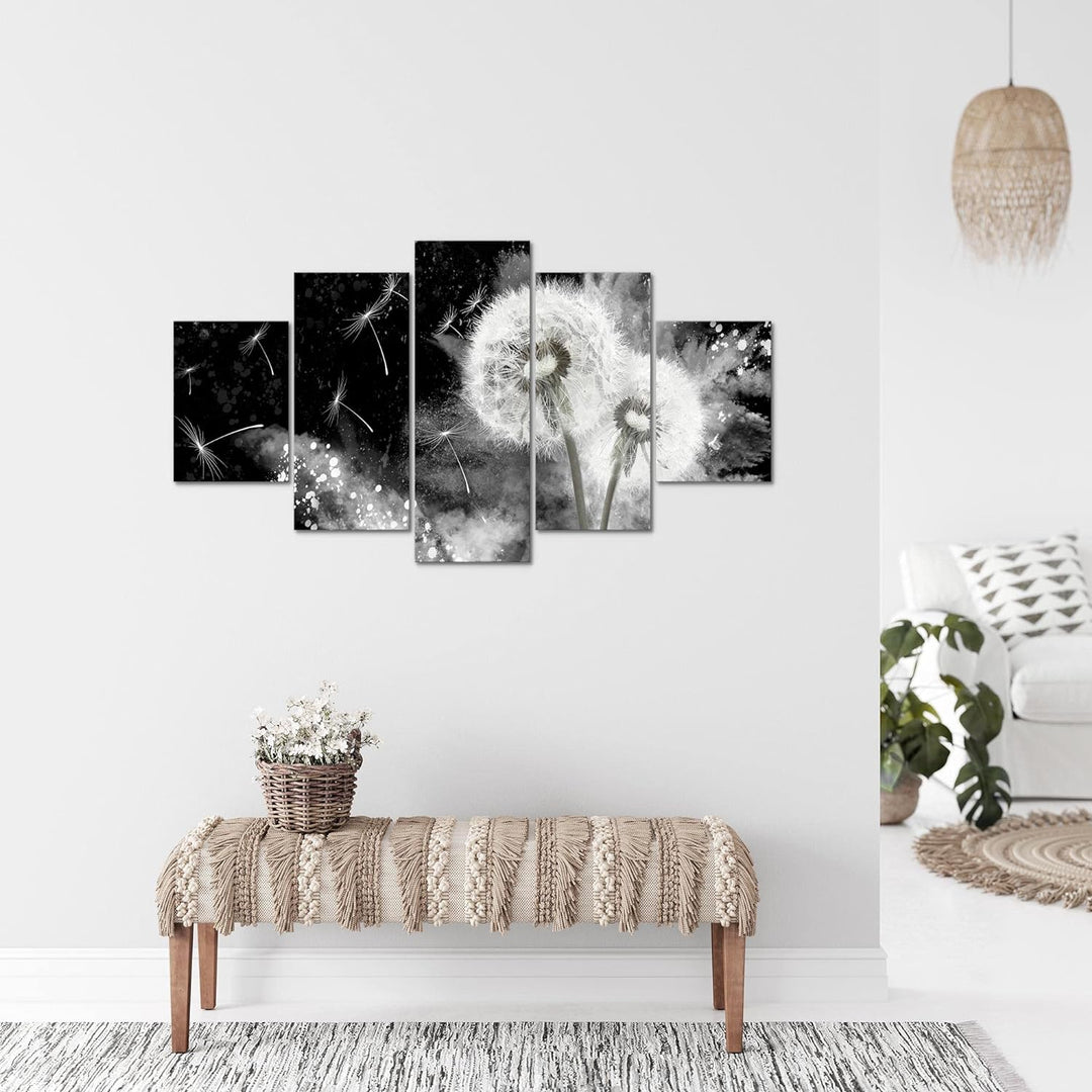 Runa Art Bild Wohnzimmer Schlafzimmer Pusteblume 5 Teilig Abstrakt Grau Wandbilder auf Vlies Leinwan