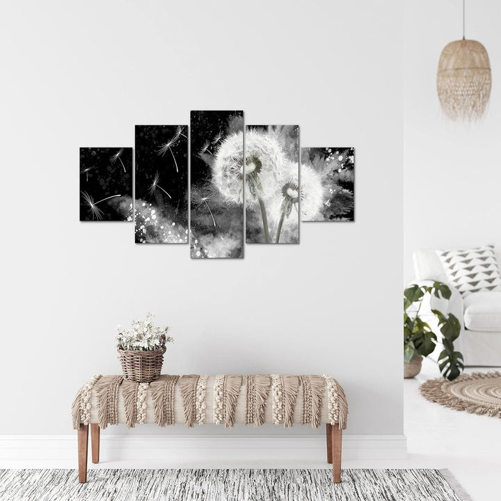 Runa Art Bild Wohnzimmer Schlafzimmer Pusteblume 5 Teilig Abstrakt Grau Wandbilder auf Vlies Leinwan