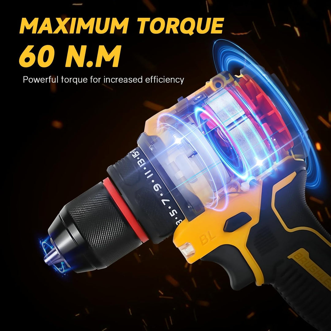 Akku-Bohrschrauber für DEWALT 20V Akkus,25+1Drehmoment Einstellung, Max. Drehmoment 60N-m, LED-Licht