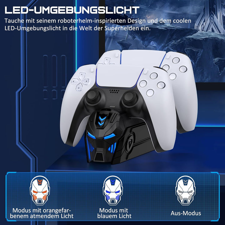PS5 Controller Ladestation Zubehör, PS5 Ladestation Controller mit Cooles Aussehen Helm/2-3 Std Schn