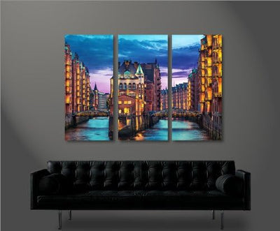 islandburner Bild Bilder auf Leinwand Speicherstadt Hamburg XXL Poster Leinwandbild Wandbild Art up