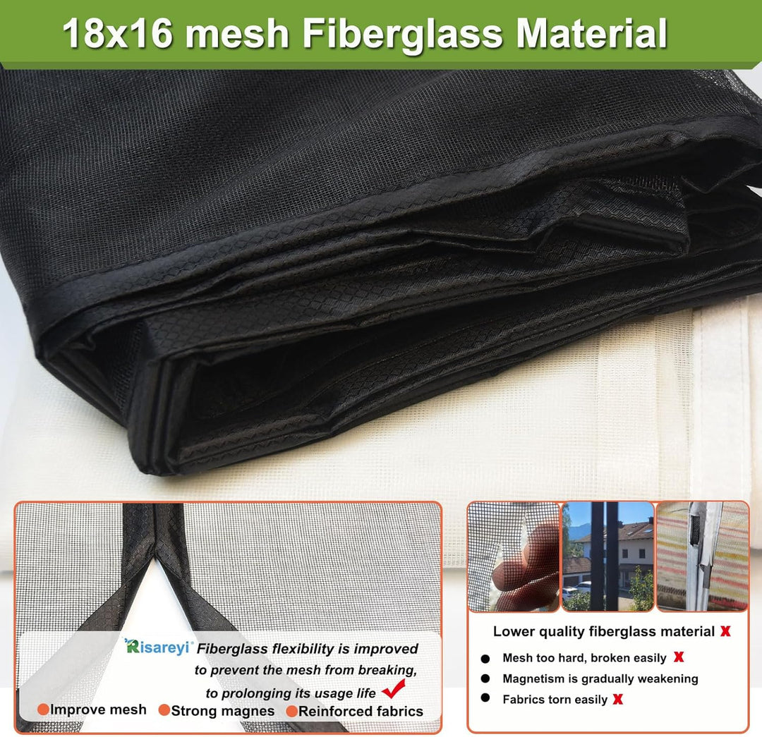 Risareyi Fliegengitter Balkontür Magnet aus Fiberglas 135x210cm, Schwarz