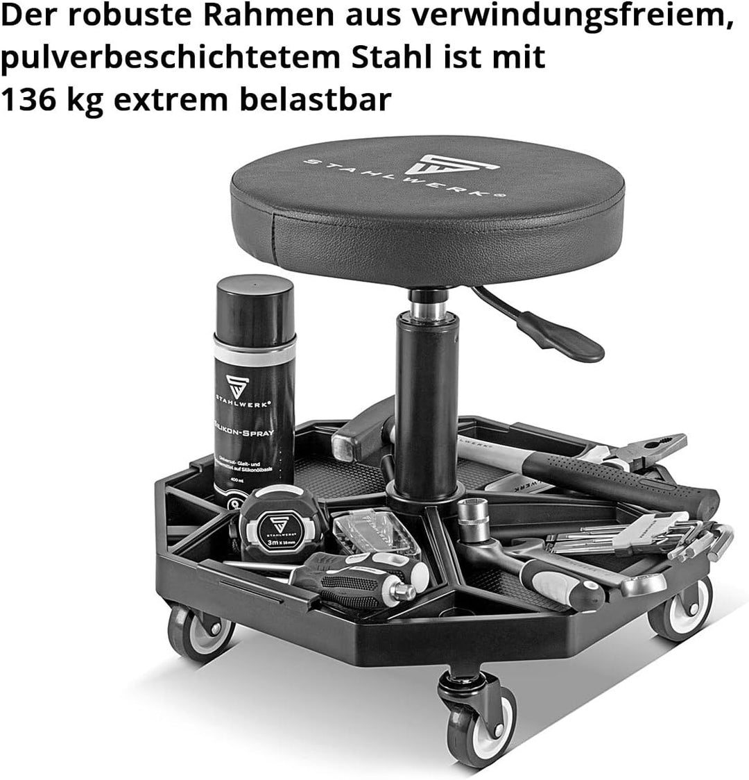 STAHLWERK Höhenverstellbarer Werkstatthocker WRH-136 ST bis 136 kg belastbar, 40-54 cm Sitzhöhe, mit